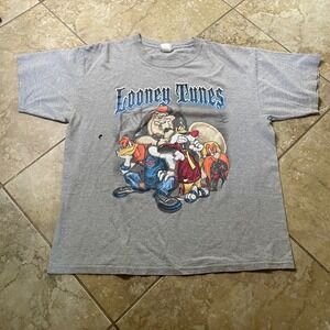 Vintage 90s Y2k‎ Looney Tunes Graphic T-Shirt Cartoon Characters Gray XL
